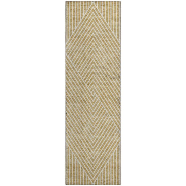 Mayfield Premium Machine Washable Abstract AMF937 Gold 2 ft. 3 in. x 7 ft. 6 in. Runner Rug