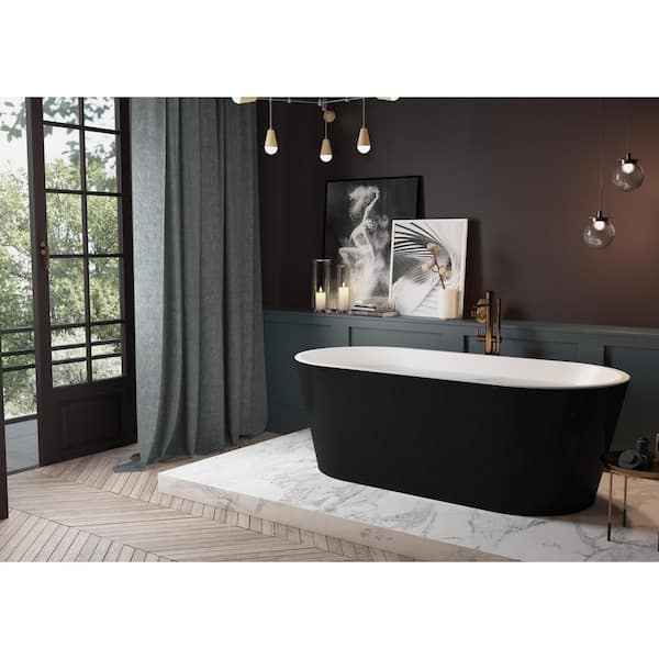 Unbranded 60 in. x 29 in. Acrylic Alcove Freestanding Flatbottom Non-Whirlpool Soaking Bathtub in Matte Black