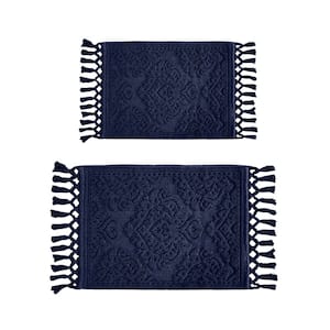 Ricardo Cotton Fringe 17 in. x 31 in./21 in. x 41 in. 2-Piece Bath Rug Set in Indigo