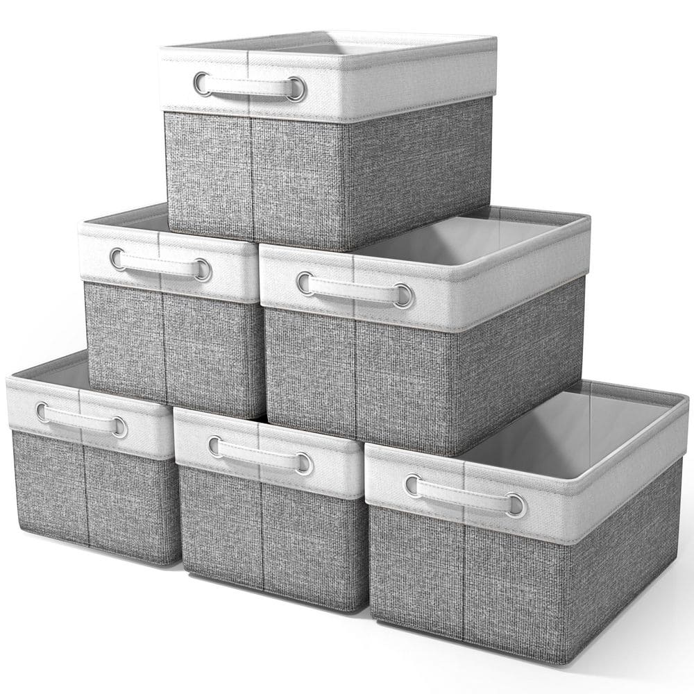 Fabric Storage Bins, Collapsible Baskets with Handles, Gray 15 in. W x 9.5 