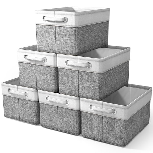 Fabric Storage Bins, Collapsible Baskets with Handles, Gray 15 in. W x 9.5 in. H Fabric Decorative Box Set of 6