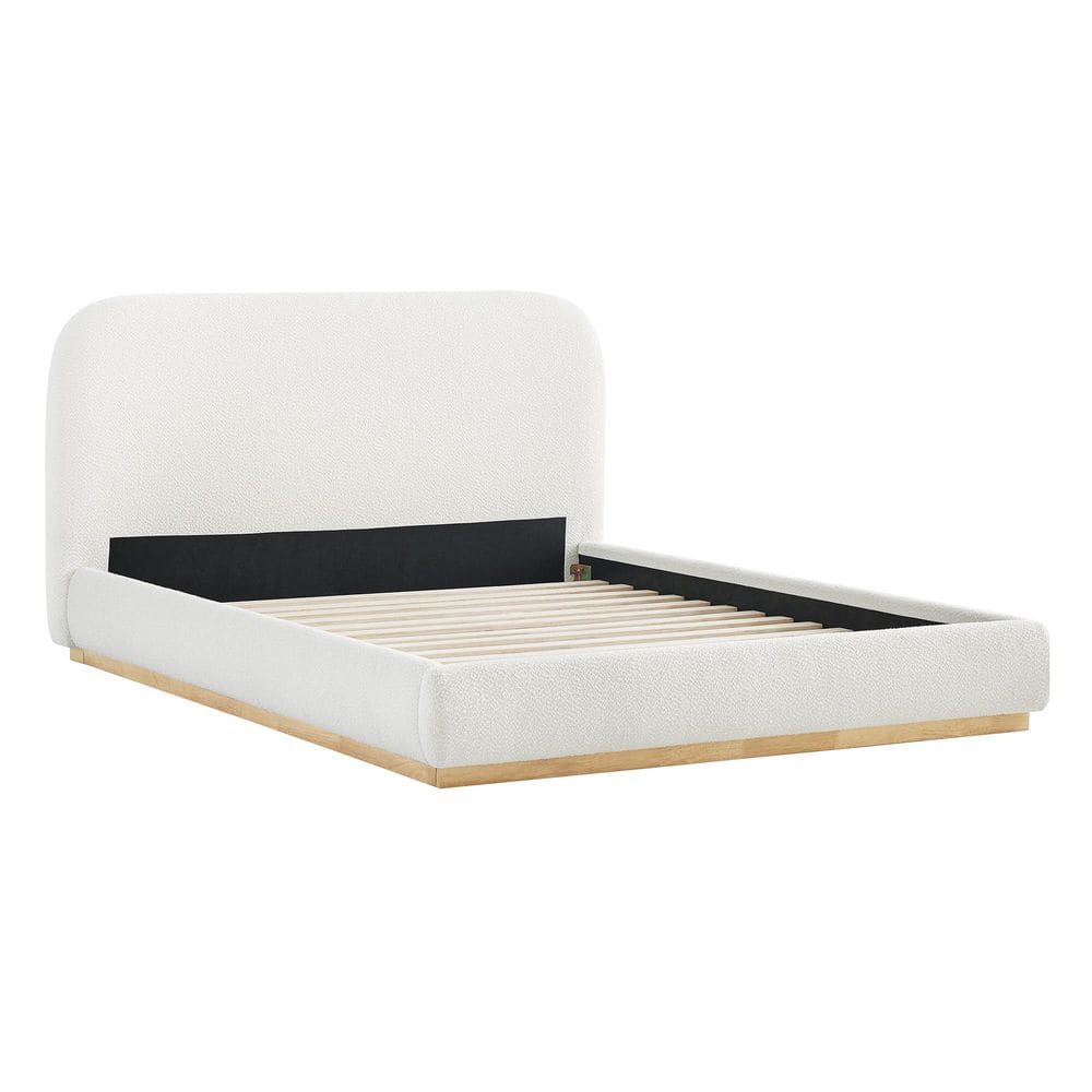 Emery Natural Beige Solid Wood Frame Queen Platform Bed with Boucle Upholstered Headboard - thumbnail 2
