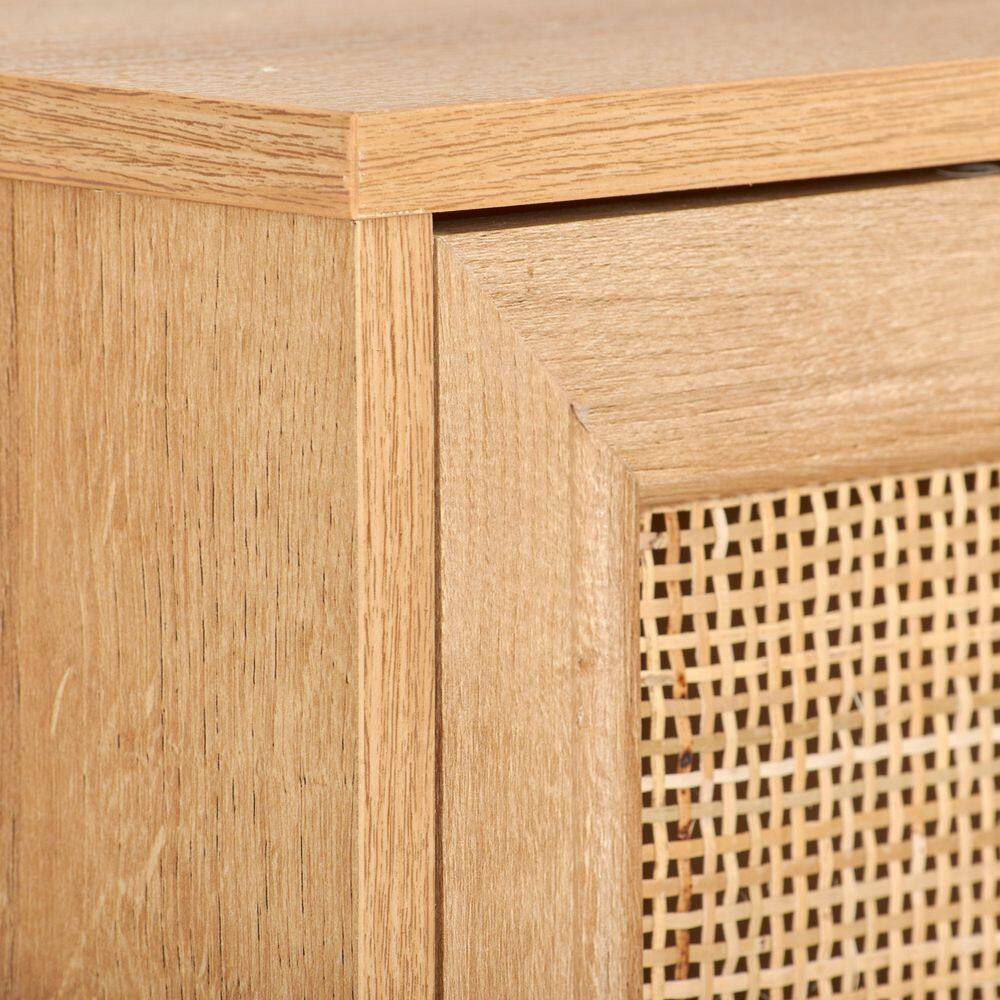 Emmett Light Brown Wood Sideboard Buffet with Cane Doors