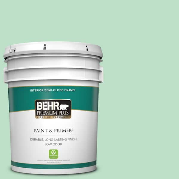 BEHR PREMIUM PLUS 5 gal. #470C-3 Spirited Green Semi-Gloss Enamel Low Odor Interior Paint & Primer