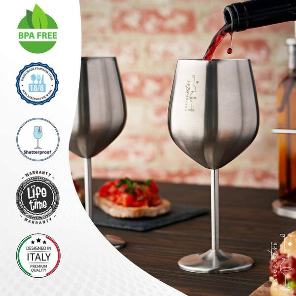 Adrinfly 18 oz. Full-Bodied Silver Outdoor Use Wine Glass (Set of 2)