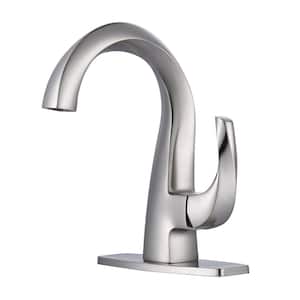 Single Handle High Arc Single Hole Bathroom Faucet with Deckplate Included and Drain Kit included in Brushed Nickel