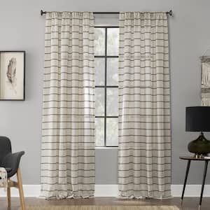 Aso Twill Stripe Linen Blend 52 in. W x 63 in. L Sheer Rod Pocket Curtain Panel in Mocha/Linen