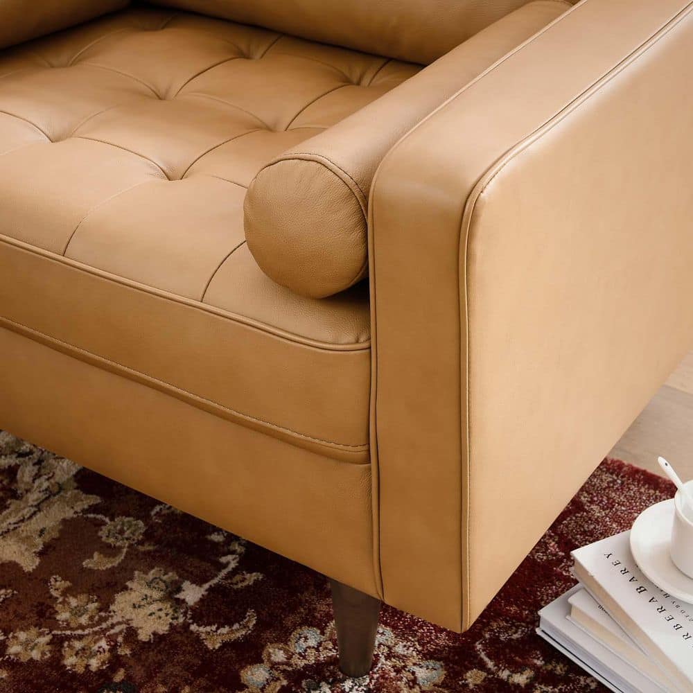 Valour Tan Top Grain Leather & Walnut Wood Accent Chair