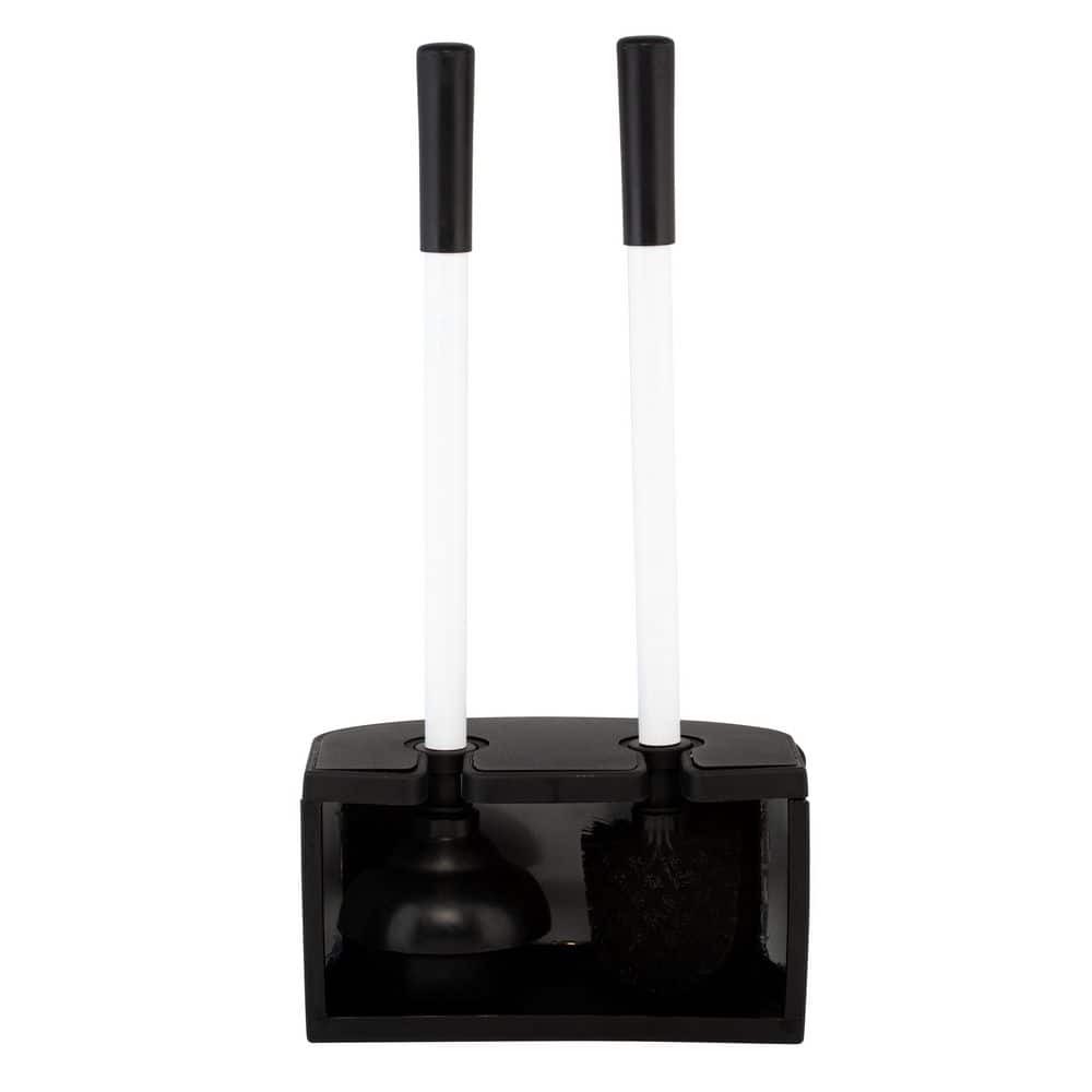White Steel 2-in-1 Toilet Brush and Plunger Set with Holder