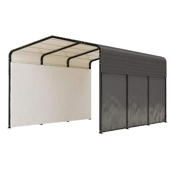 10 ft. x 15 ft. x 6 ft. Black Metal Outdoor Heavy Duty Galvanized Steel Roof Carport Car Shelter with Waterproof Cloth
