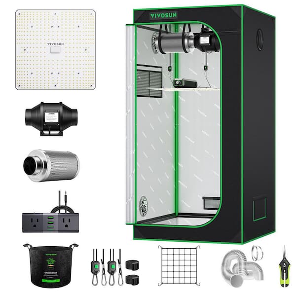 2.7 ft. x 2.7 ft. Black Grow Tent Kit with Full Spectrum LED Grow Light, Automatic Ventilation, GrowHub Outlet A22