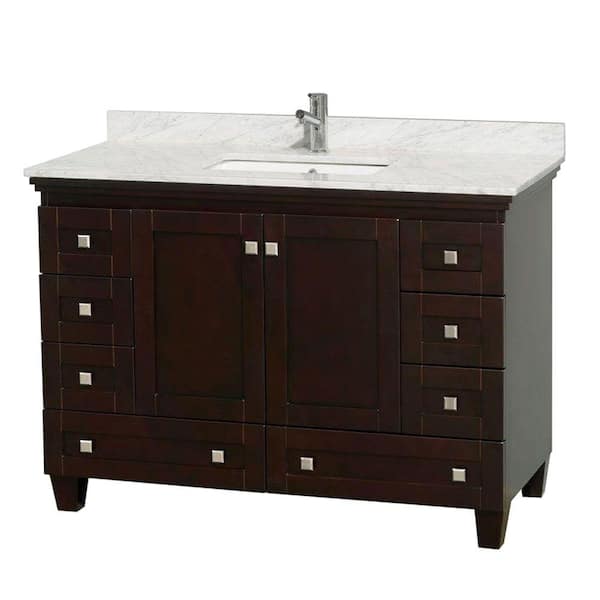 Wyndham Collection Acclaim 48 in. Vanity in Espresso with Marble Vanity Top in Carrara White and Square Sink
