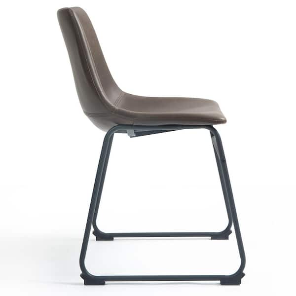 Set of 2 Adan Iron Frame Side Chair Dark Brown Faux Leather 17.5 in. Dining Chair