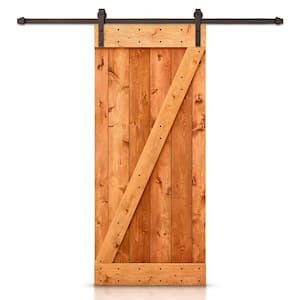 28 in. x 84 in. Distressed Z-Series Red Walnut Stained DIY Knotty Pine Wood Interior Sliding Barn Door with Hardware Kit