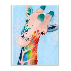 10 in. x 15 in. "Colorful Abstract Giraffe Rainbow Blue Drawing" by Grace Popp Wood Wall Art