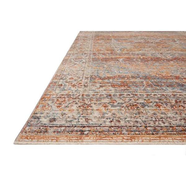 Lourdes Tangerine/Ocean 2 ft. 8 in. x 2 ft. 8 in. Round Distressed Oriental Area Rug