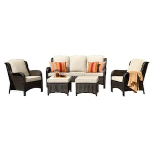 New Kenard Brown 5-Piece Wicker Outdoor Patio Conversation Seating Set with Beige Cushions