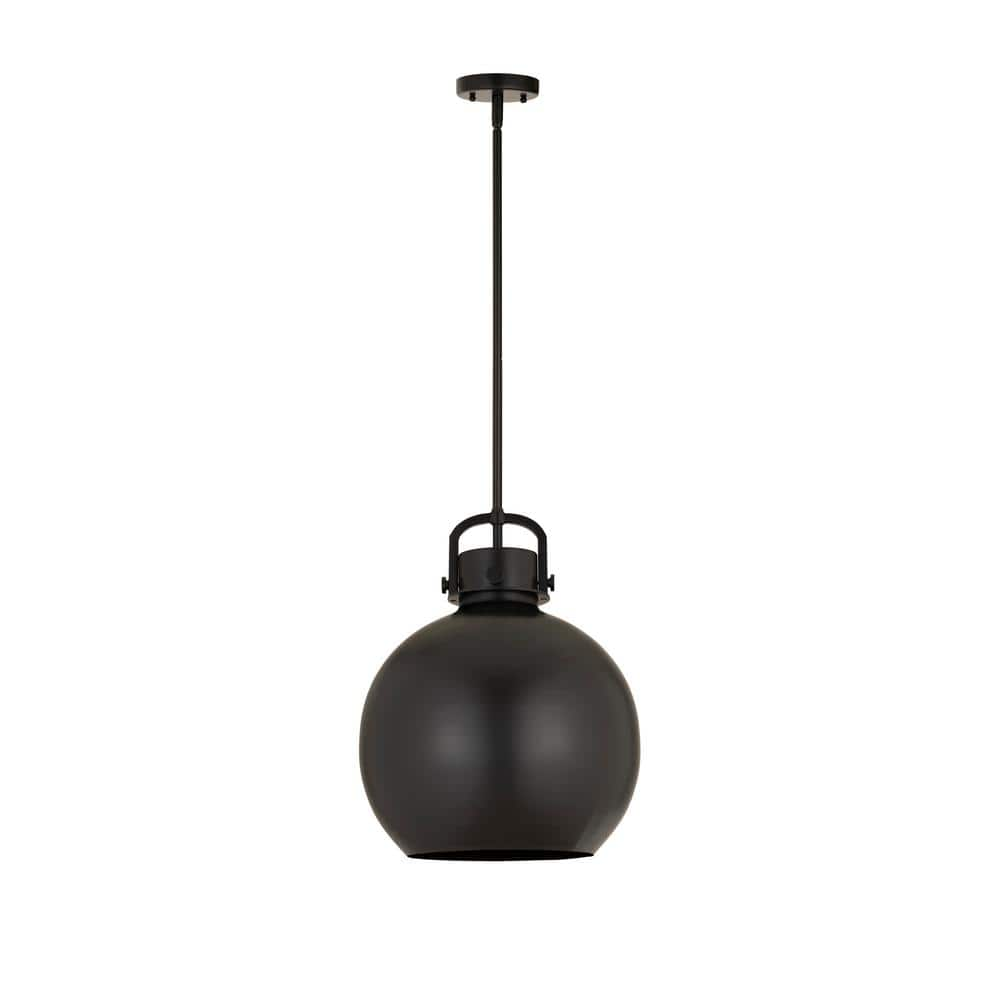 Innovations Newton Sphere 100-Watt 1-Light Matte Black Shaded Pendant Light with Metal Shade