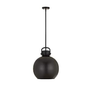 Newton Sphere 100-Watt 1-Light Matte Black Shaded Pendant Light with Metal Shade