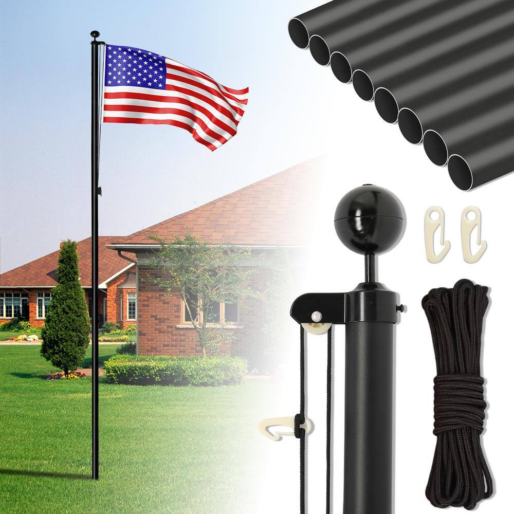 Karl home 25 ft. Black Aluminum Flagpole with 5 ft. x 2.6 ft. U.S.