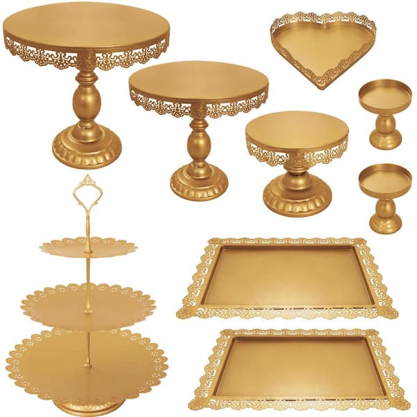 1-Tier Metal Gold Cupcake Cake Stands Set for Birthday Party, Wedding, Anniversary, Baby Shower and Engagement (9-Pack)