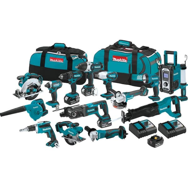 Makita 18V LXT Lithium-ion Cordless 15-Piece Combo Kit with (4) Batteries 3.0Ah, Charger and (2) XT1501 - The Home Depot