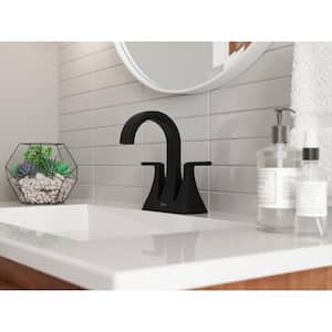 Bruxie 4 in. Centerset Double Handle High Arc Bathroom Faucet with Drain Kit Included in Spot Defense Matte Black
