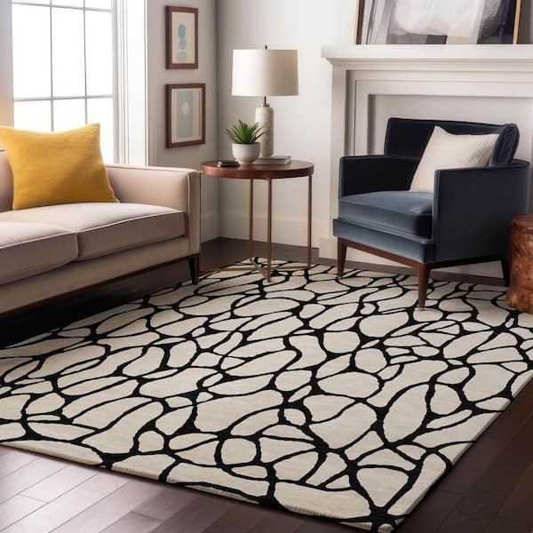 Mayfield Premium Machine Washable Abstract AMF1023 Ivory 5 ft. x 7 ft. 6 in. Area Rug