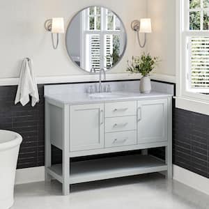 Bayhill 49 in. W x 22 in. D x 35.25 in. H Freestanding Bath Vanity in Grey with Carrara White Marble Top