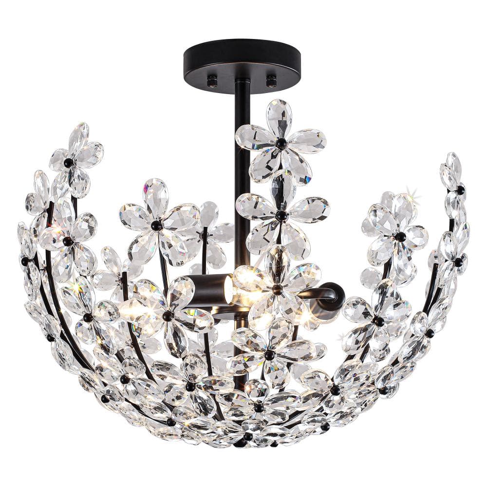 Modern 3-Light Black Semi-Flush Mount Ceiling Light with Clear Crystal Flower Shades for Foyer price history on PriceWatchPro
