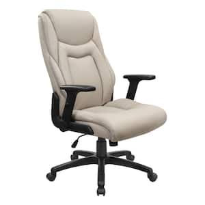 Work Smart Executive Bonded Leather High Back Office Chair with Adjustable Arms In Taupe with white Stitching