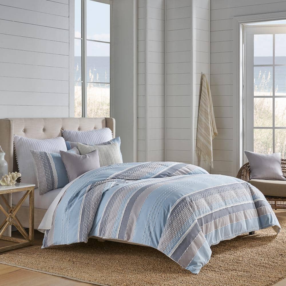 Santander Blue and Gray Cotton Twin/Twin XL Duvet Cover Set