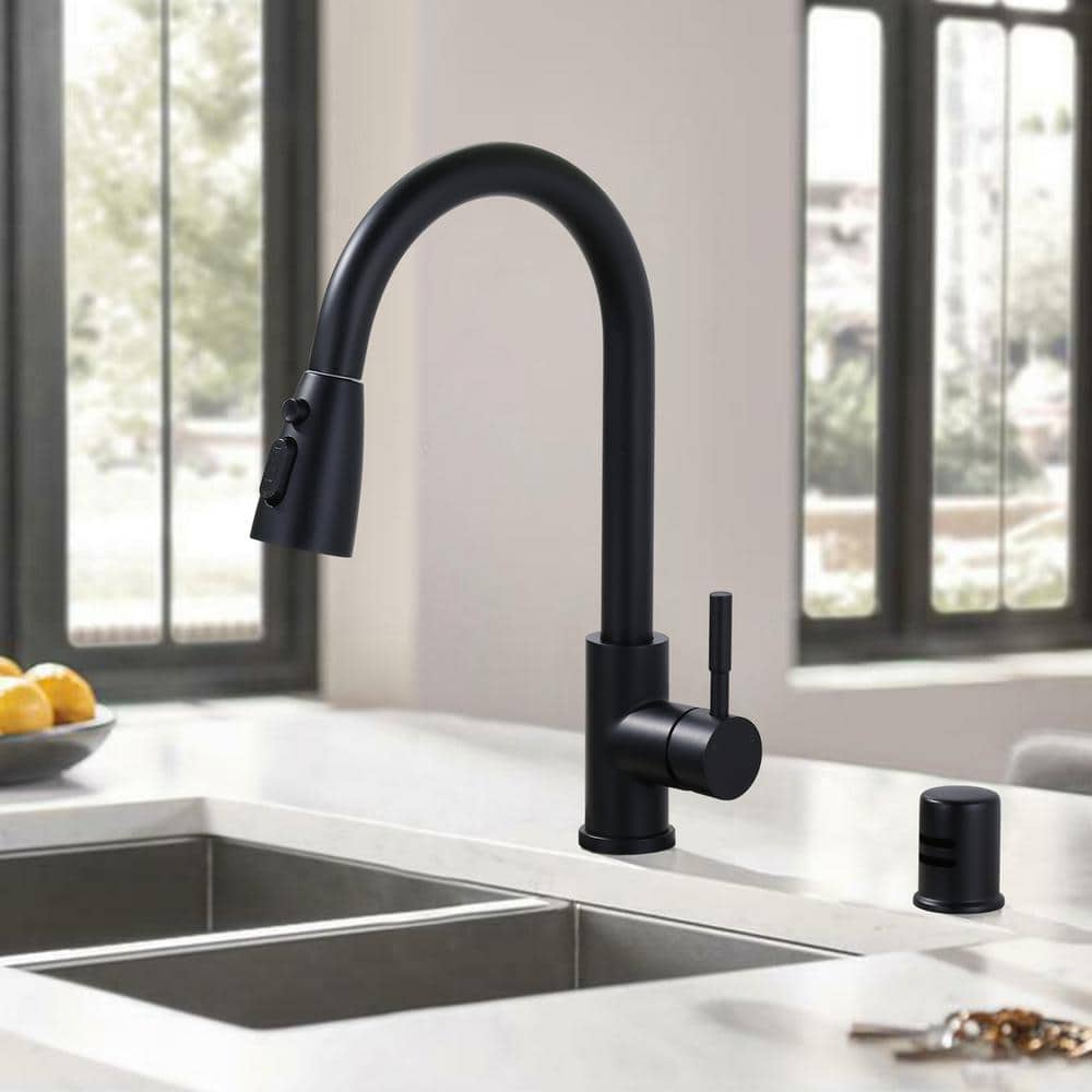 Matte Black Stainless Steel Pull-Down Kitchen Faucet with Air Gap Kit