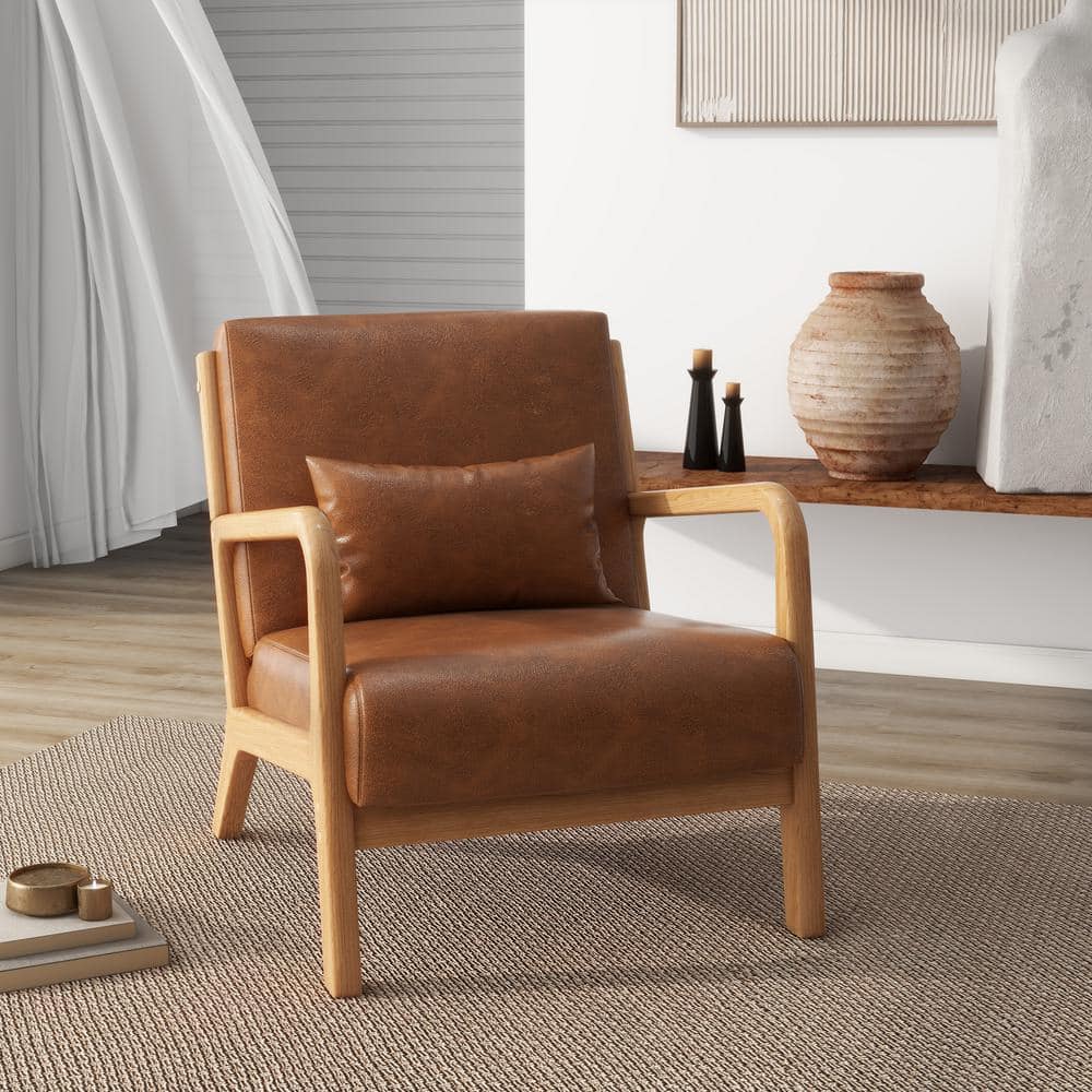 Uixe Modern Light Brown Faux Leather Wood Frame Upholstered