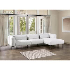 Millie 123 in. Slope Arm 1-Piece Cotton L Shaped Sectional Sofa in Right Facing Light Gray With Feather Blend Cushions
