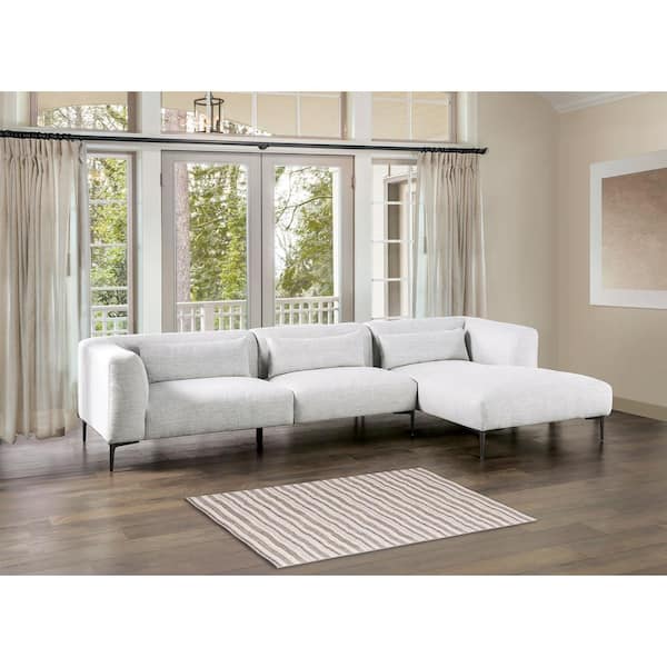Millie 123 in. Slope Arm 1-Piece Cotton L Shaped Sectional Sofa in. Right Facing Light Gray With Feather Blend Cushions