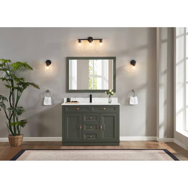 WS2516-48-ph 48 in. Single Sink Sink Vanity Pewter Green Bath Vanity with White 1 in. Artificial Stone Top