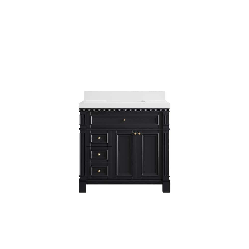 Paris 36 in. W x 22 in. D x 36 in. H Single Sink Bath Vanity Center in Black with 2 in. White qt. Top price history on PriceWatchPro