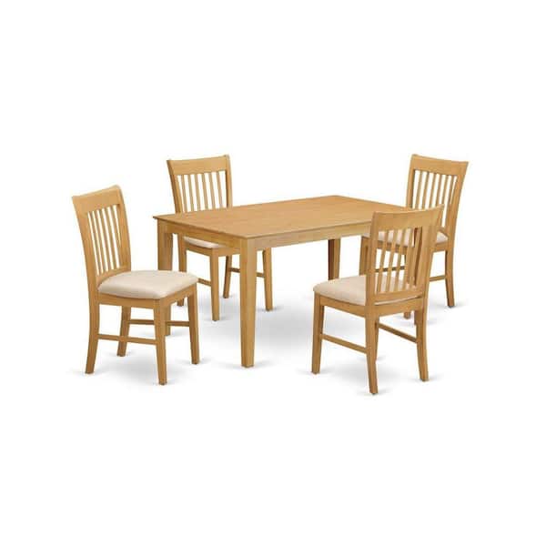 East West Furniture 5-Piece Rectangle Natural Oak Finish Solid Wood Top Dining Table with 4 Chairs with Lattice Back