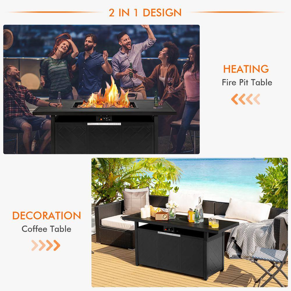 57'' Black Steel Rectangular Gas Fire Pit Table