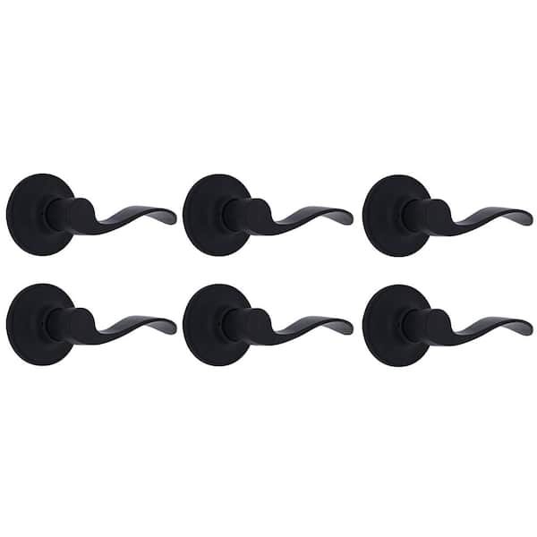 Wave Matte Black Hall/Closet Door Lever (6-Pack)