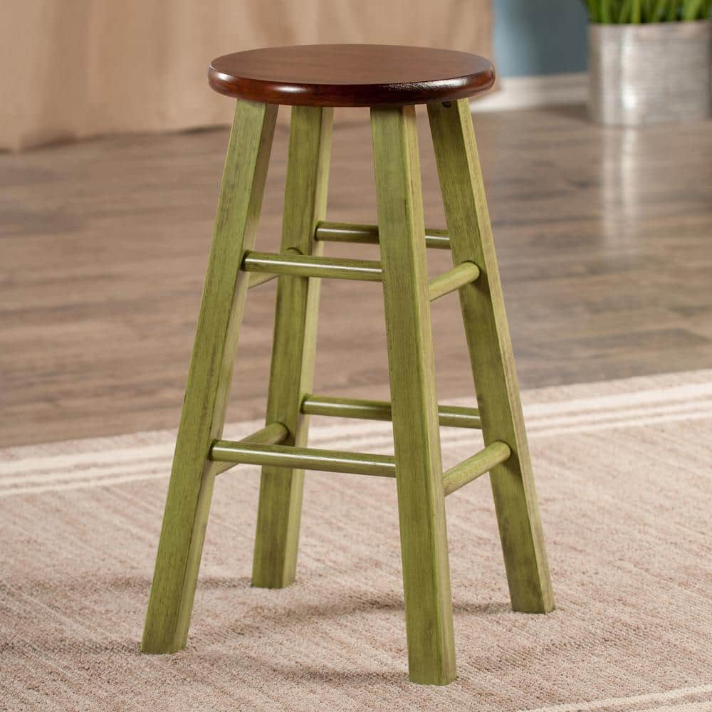 Winsome Ivy 24" Rustic Green & Walnut Wood Counter Stool