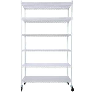 82 in. H x 48 in. L x 18 in. D 6-Shelf White Metal Pantry Organizer with Wheels and Shelf Liners, Storage Wire Rack