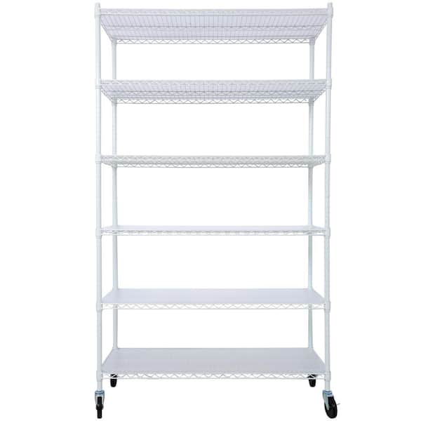 Nivencai 82 in. H x 48 in. L x 18 in. D 6-Shelf White Metal Pantry Organizer with Wheels and Shelf Liners, Storage Wire Rack