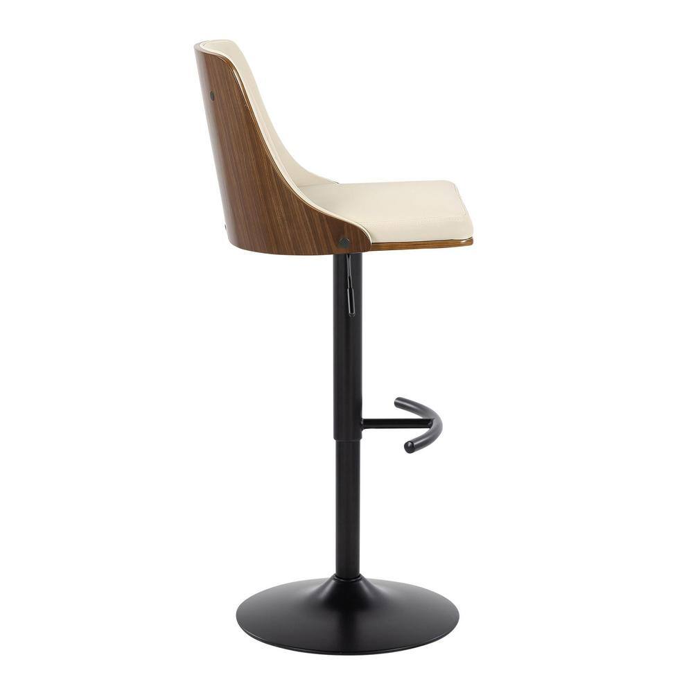 Cream Faux Leather and Walnut Adjustable Swivel Bar Stools, Set of 2