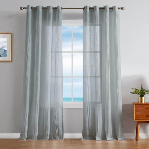 Nautica Cordelia Grey Faux Linen Crushed 52 in. W x 96 in. L Grommet Window Sheer Curtains (Set of 2)