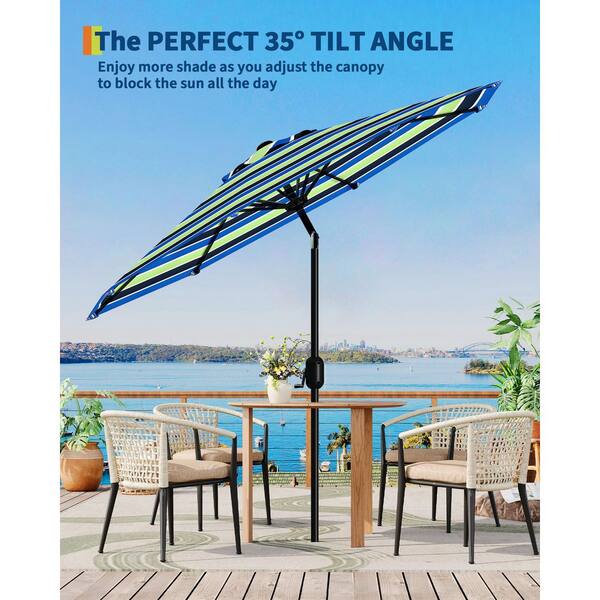 blue and yellow patio umbrella Outsunny 8.6FT Umbrella, UPF 30+ Outdoor Market Umbrella, 2-Tier Vented Patio Table with Crank 8 Ribs, Tiltable Porch Umbrella for Our 15ft Three Galtech 7.5 Ft. Octagonal Hardwood