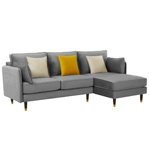 84.2 in. W Square Arms 2-Piece Velvet L-Shaped Contemporary Design Sectional Sofa in Gray with Pillows