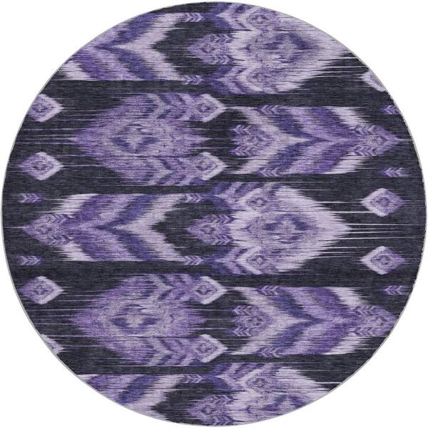 Dream Shag Premium Machine Washable Abstract ADS812 Purple 8 ft. x 8 ft. Round Rug