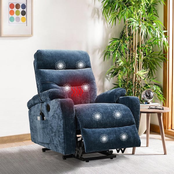 Blue Electric Lift Recliner Sofa with 2-Side Pockets and Cup Holders  Massage Chair SKUPIOI-02 - The Home Depot